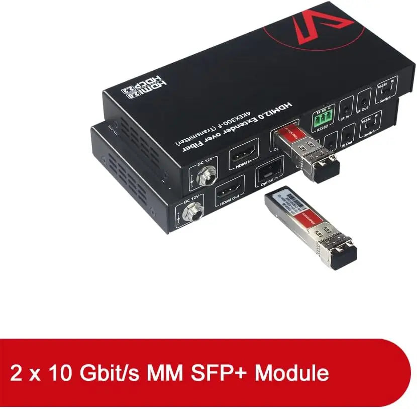 AV Access 4KEX300-F High-End 4K Fiber HDMI Extender, up to 300M/1000ft over Fiber Optic Cable, HDMI 2.0 Transmitter & Receiver Kit, 2-Way IR & RS232 AV Access