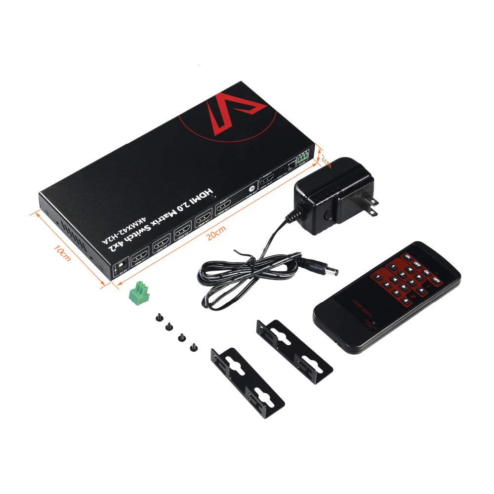 AV Access 4KMX42-H2A 4×2 4K HDMI Matrix Switch with ARC & SPDIF Audio Extraction, HDMI 2.0 Switcher w/ Auto Downscaler for Home Theater