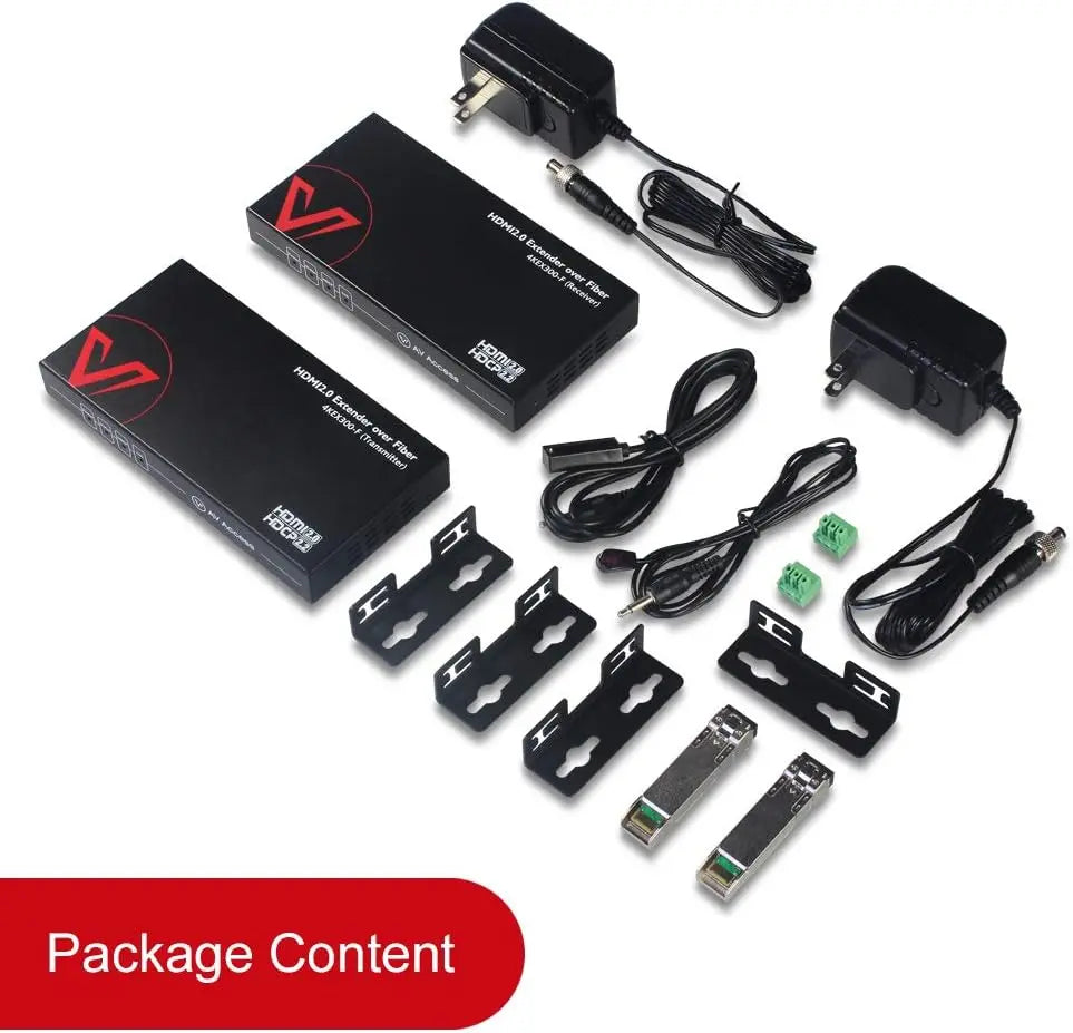 AV Access 4KEX300-F High-End 4K Fiber HDMI Extender, up to 300M/1000ft over Fiber Optic Cable, HDMI 2.0 Transmitter & Receiver Kit, 2-Way IR & RS232 AV Access