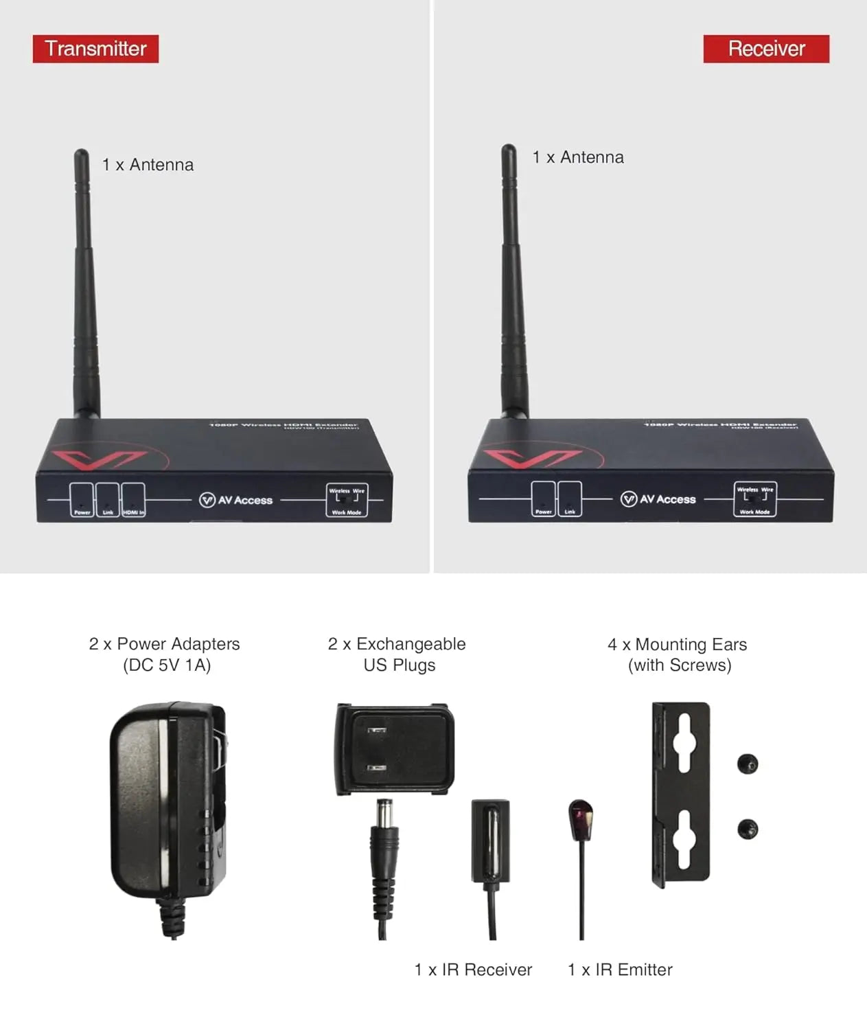 AV Access HDW100 Innovative Wireless 1080P HDMI Extender, up to 200m/656ft Transmission Range, IR Remote Control, Low Latency, Ideal for Home Theater & Projector AV Access
