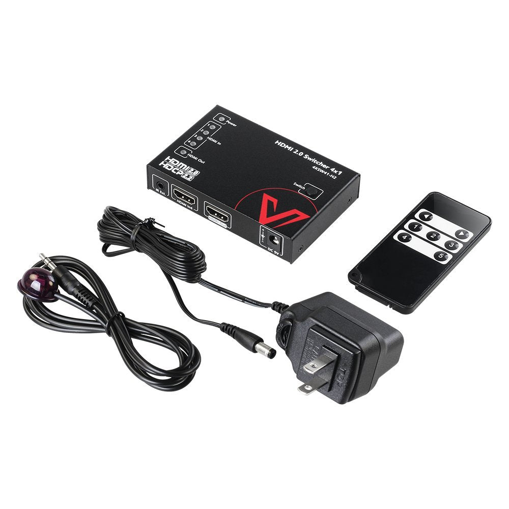 AV Access 4KSW41-H2 4K HDMI 2.0 Switch 4 In 1 Out, IR Remote, HDR, Dolby Vision, HDCP2.2