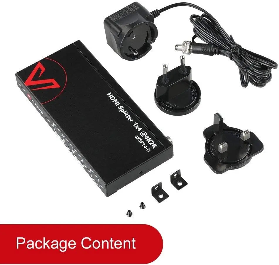 AV Access 4KSP14-D 4K HDMI Splitter 1 In 4 Out, 3D, Auto EDID, Highly Quality Threaded Power Supply AV Access