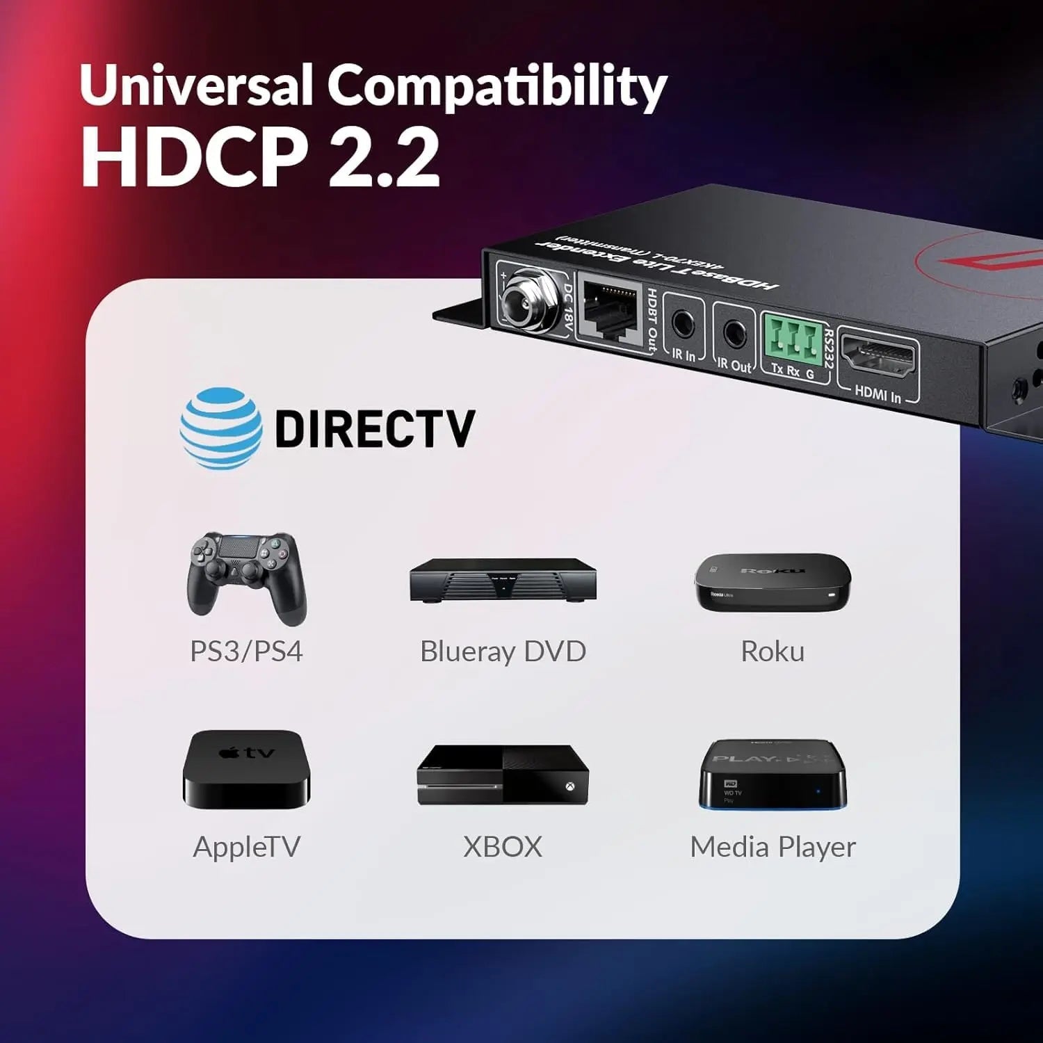 AV Access 4KEX70-L Economical 4K HDBaseT HDMI Extender, 70M HDMI Extender with 2-Way IR, CEC, PoE & RS232 AV Access