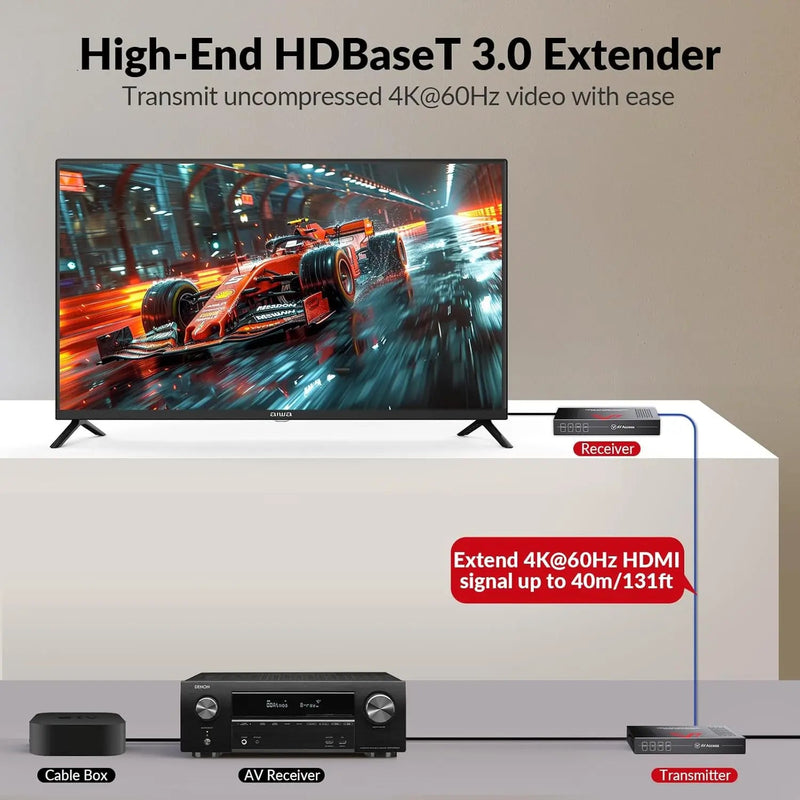 Av Access 4KEX40-eARC 4K HDMI Extender with eARC & ARC, HDBaseT 3.0 Extender w/ 2-Way IR, CEC & PoC, Ideal for Home Theater AV Access