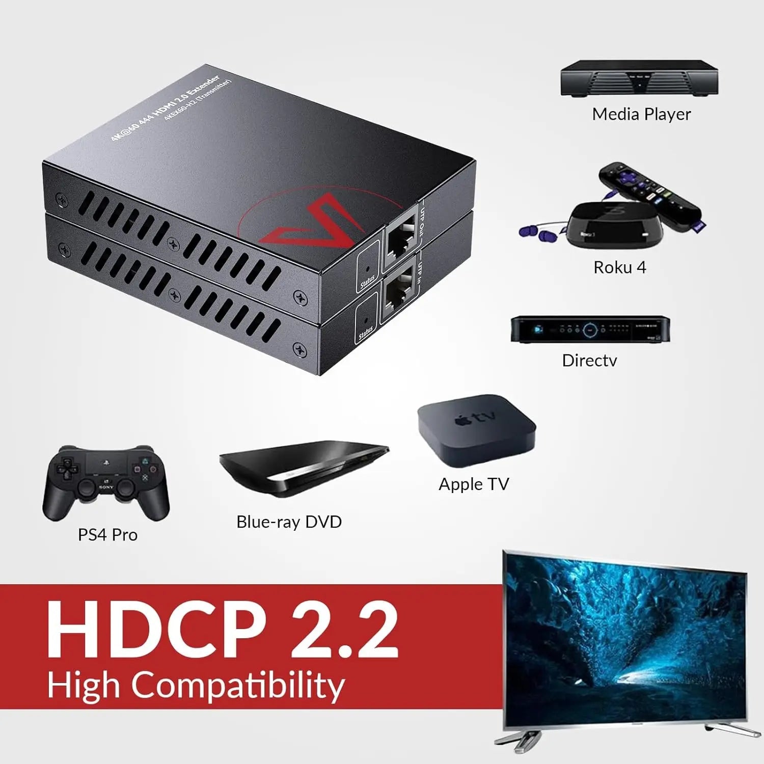 AV Access 4KEX60-H2 Economical 4K HDMI Extender up to 50m/164ft, HDMI Balun w/ 2-Way PoC & IR Control AV Access