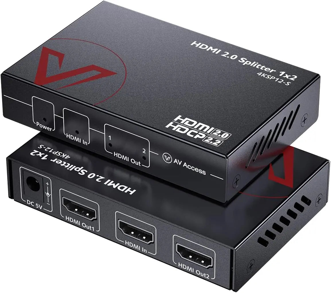 Av Access 4KSP12-S 4K HDMI 2.0 Splitter 1 In 2 Out, Auto Scaling, HDR, Dolby Vision, HDCP2.2/1.4 TeckPot