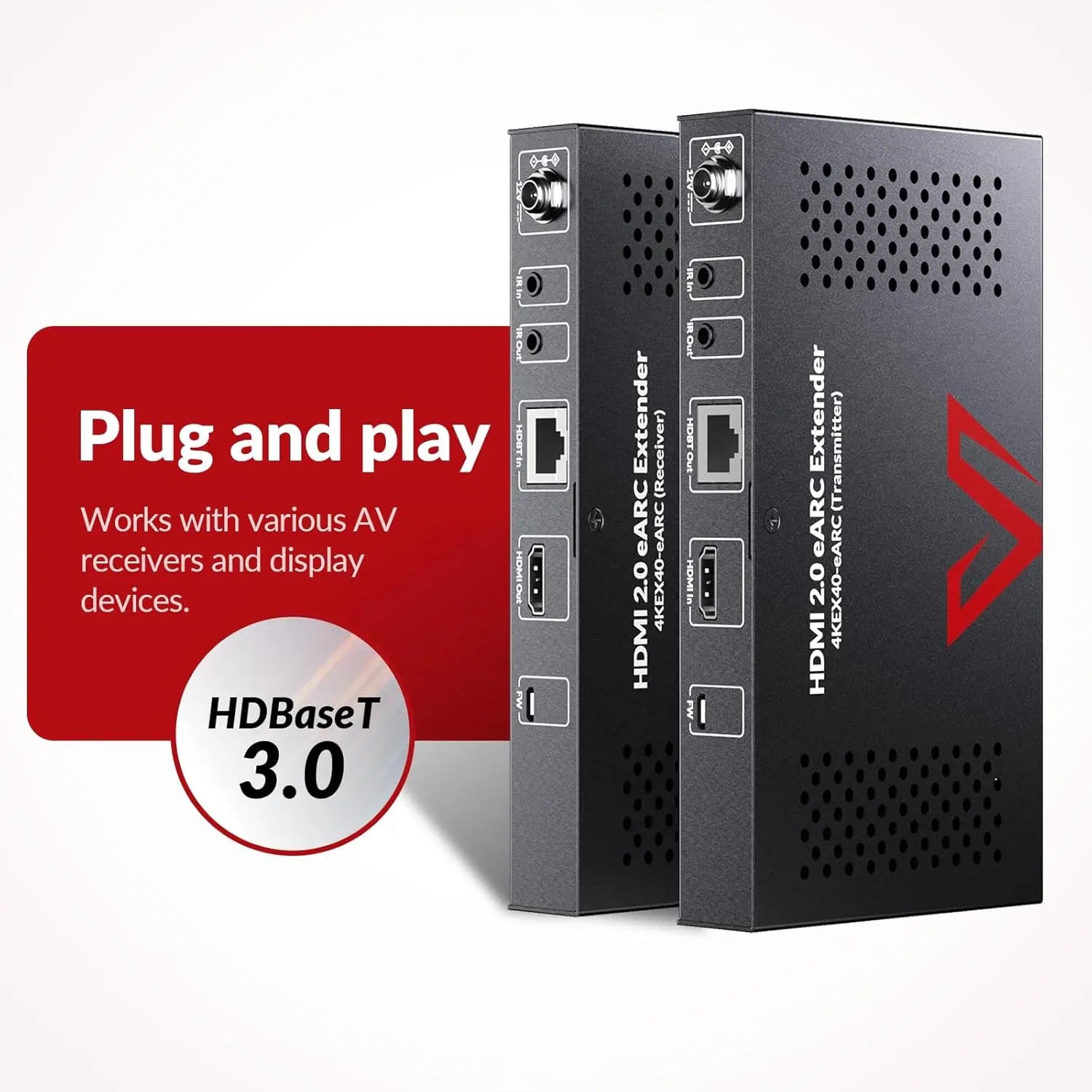 Av Access 4KEX40-eARC 4K HDMI Extender with eARC & ARC, HDBaseT 3.0 Extender w/ 2-Way IR, CEC & PoC, Ideal for Home Theater TeckPot