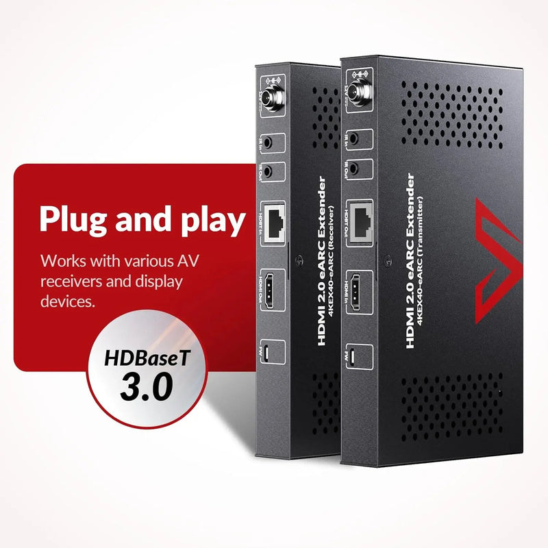 Av Access 4KEX40-eARC 4K HDMI Extender with eARC & ARC, HDBaseT 3.0 Extender w/ 2-Way IR, CEC & PoC, Ideal for Home Theater TeckPot