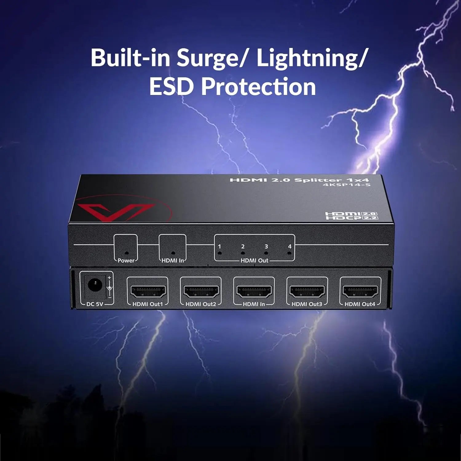 AV Access 4KSP14-S 4K HDMI 2.0 Splitter 1 in 4 Out w/ Auto Downscaler, 4K@60Hz, 1080P@120Hz, HDR 10 & HDCP 2.2,3D, 18Gbps Zero Latency, AV Access Gaming Splitter, Duplicate/Mirror Screens AV Access