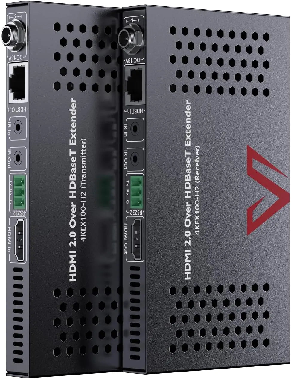 AV Access 4KEX100-H2 HDBaseT HDMI Extender Over Cat5e/6/6a/7 Ethernet up to 330ft/100m 4K@60Hz, Supports HDCP2.2, HDMI2.0, Bi-Directional IR and RS232 Pass-Through, Auto EDID, PoE, CEC, Dolby Vision TeckPot