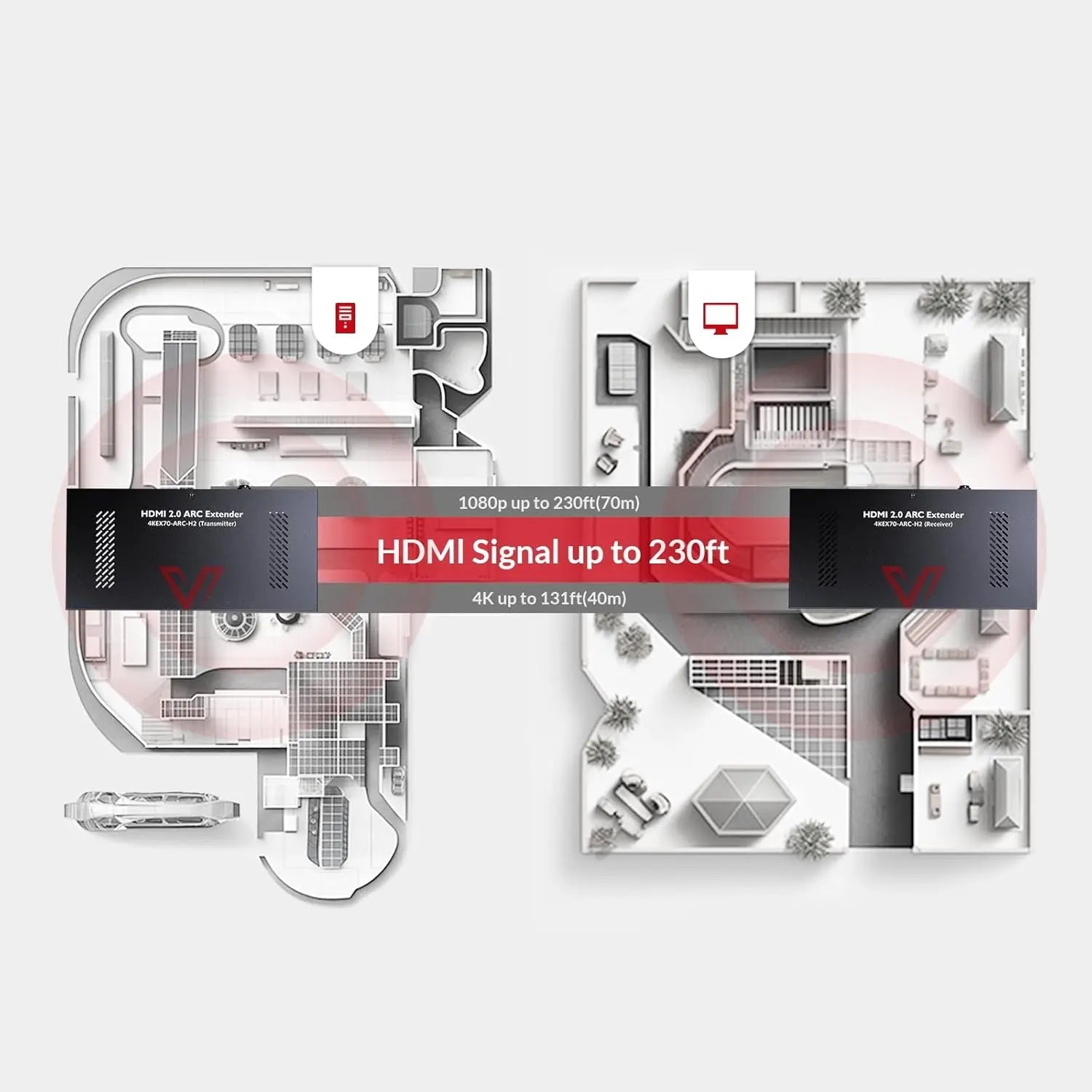 AV Access 4KEX70-ARC-H2 Upgraded 4K HDMI2.0 Extender with ARC, HDBaseT Extender w/ SPDIF Audio Extension, 2-Way IR, CEC, PoC & RS232, 4K@60Hz HDR10 18Gbps over Single CAT5e/6/7 Cable, Ideal for Home Theater AV Access