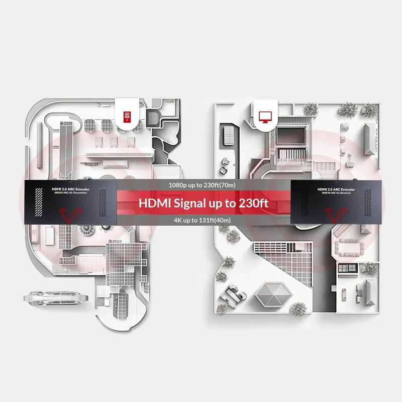 AV Access 4KEX70-ARC-H2 Upgraded 4K HDMI2.0 Extender with ARC, HDBaseT Extender w/ SPDIF Audio Extension, 2-Way IR, CEC, PoC & RS232, 4K@60Hz HDR10 18Gbps over Single CAT5e/6/7 Cable, Ideal for Home Theater AV Access