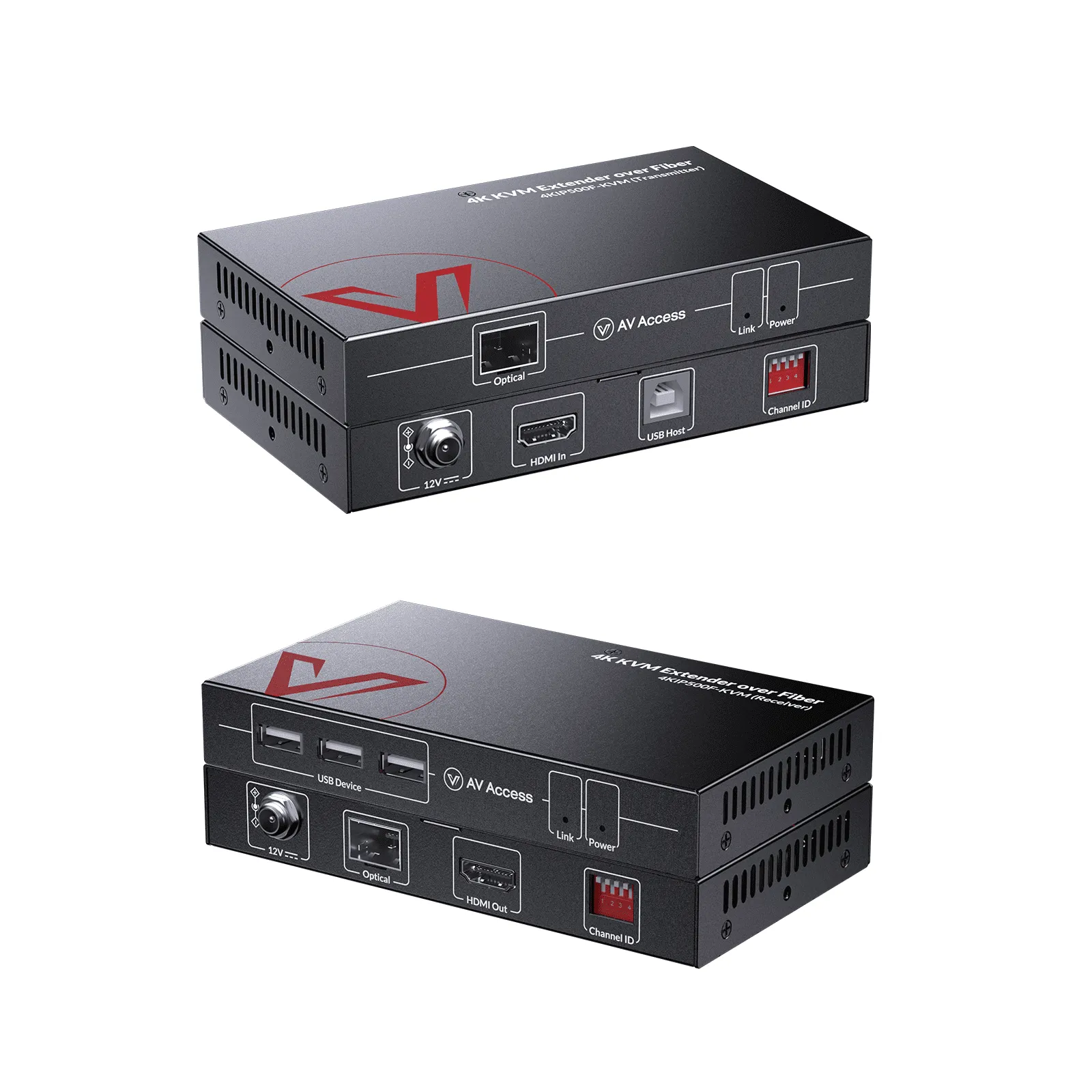 AV Access 4KIP500F-KVM Advanced 4K Fiber KVM Extender over IP, up to 550m/1800ft, Zero Latency, 3xUSB 2.0 Ports, Ideal for Remote PC Control in Server Room