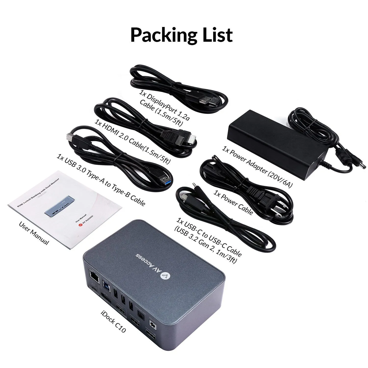 AV Access iDock C10 KVM Switch 12 In 1 Docking Station USB-C w/ USB 3.0, 4K Dual Monitor Design for Laptop (60W PD) & Desktop, High Refresh Rate for 120hz, 144hz, 165hz