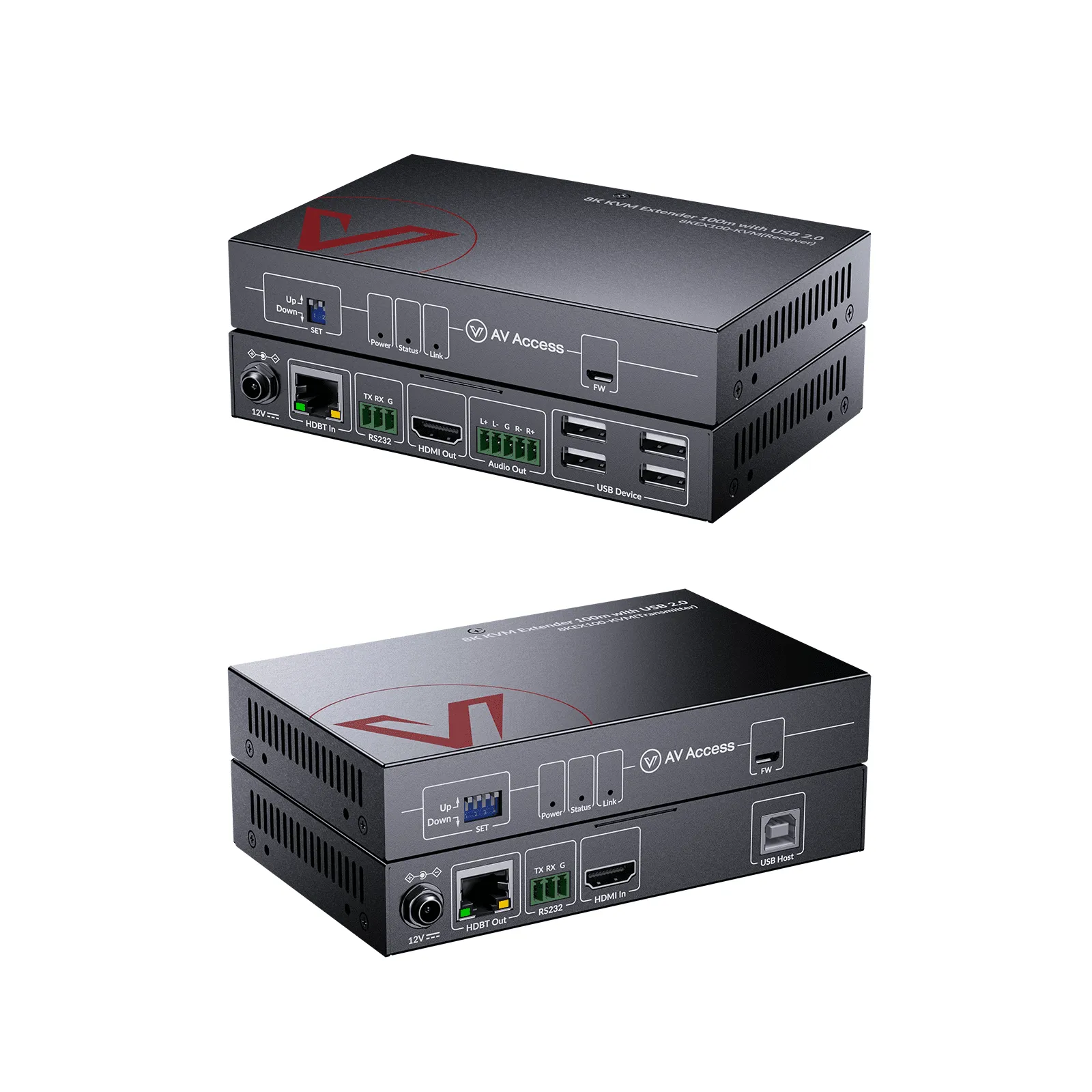 AV Access 8KEX100-KVM Zero-Latency 8K HDMI KVM Extender, HDMI 2.1 & HDCP 2.3, 100m/330ft Over Cat 6/6A/7, 4K/5K Ultrawide Resolution, 4-Port USB 2.0, EDID, PoC & RS-232