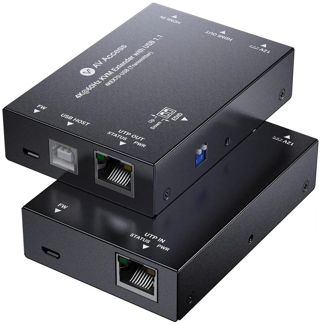 AV Access 4KEX70-USB | 4K HDMI & USB KVM Extender over Cat6/6A/7 – 4K@60Hz, HDR10, HDCP 2.3, USB 1.1, Bi-Directional PoC, EDID Switch