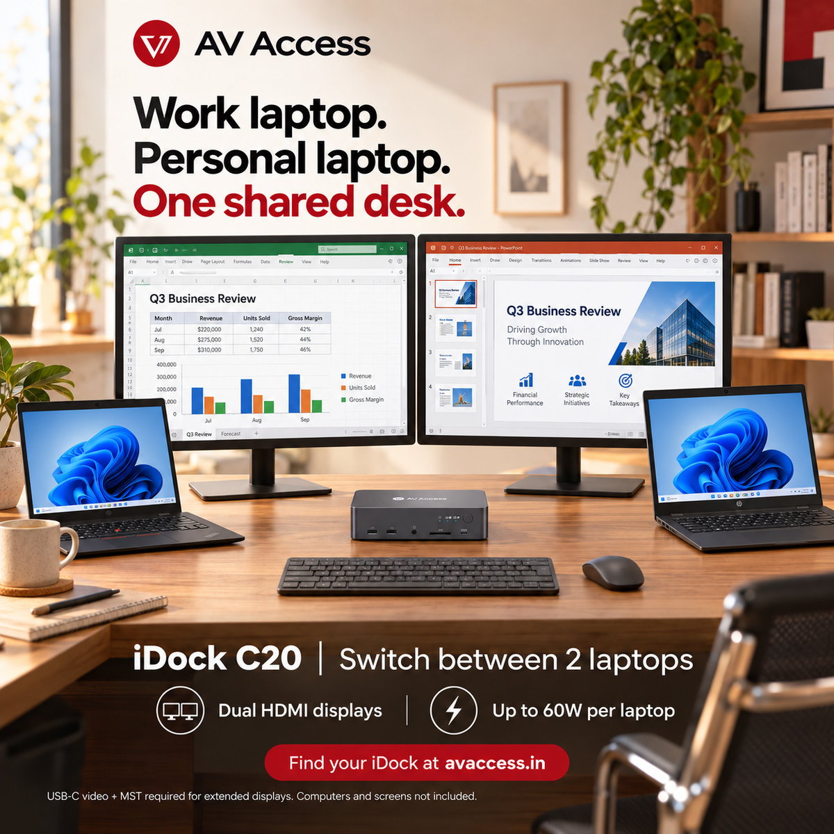AV Access idock_c20 realistic setup illustration; computers and displays not included