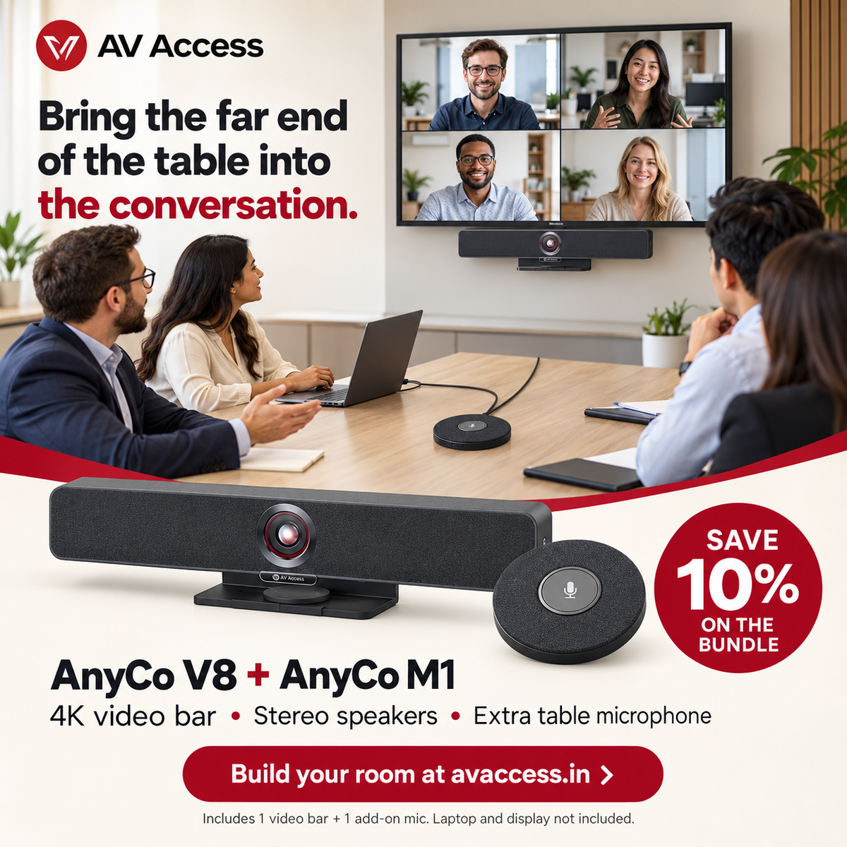AV Access table realistic setup illustration; computers and displays not included